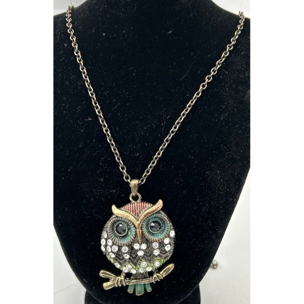 Brass Tone Owl Pendant Necklace Chain 23" Adjustable 3"